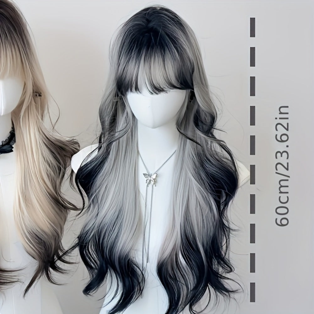 Curly Wig - Long with Bangs for Women - 24 Inch Y2K Ombre Gradient Synthetic Hair - product detail view 4