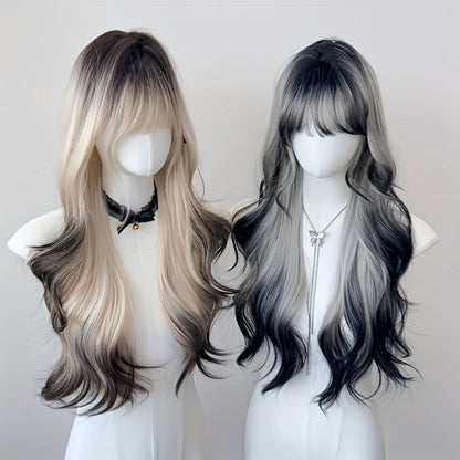 Curly Wig - Long with Bangs for Women - 24 Inch Y2K Ombre Gradient Synthetic Hair - product detail view 5