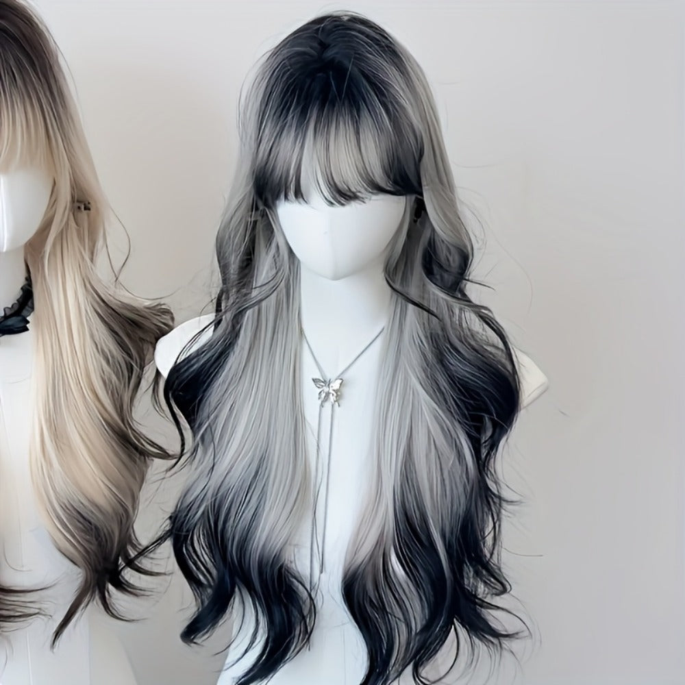 Curly Wig - Long with Bangs for Women - 24 Inch Y2K Ombre Gradient Synthetic Hair - product detail view 8