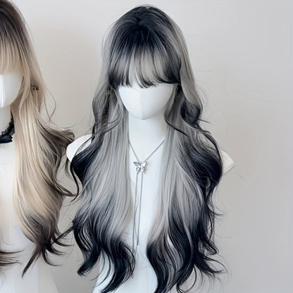Curly Wig - Long with Bangs for Women - 24 Inch Y2K Ombre Gradient Synthetic Hair - product detail view 8