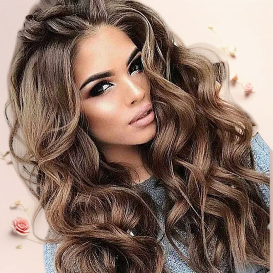 Curly Wig - Long Wavy for Women - Fluffy Big Waves No Bangs Synthetic Hair, Natural - main product view
