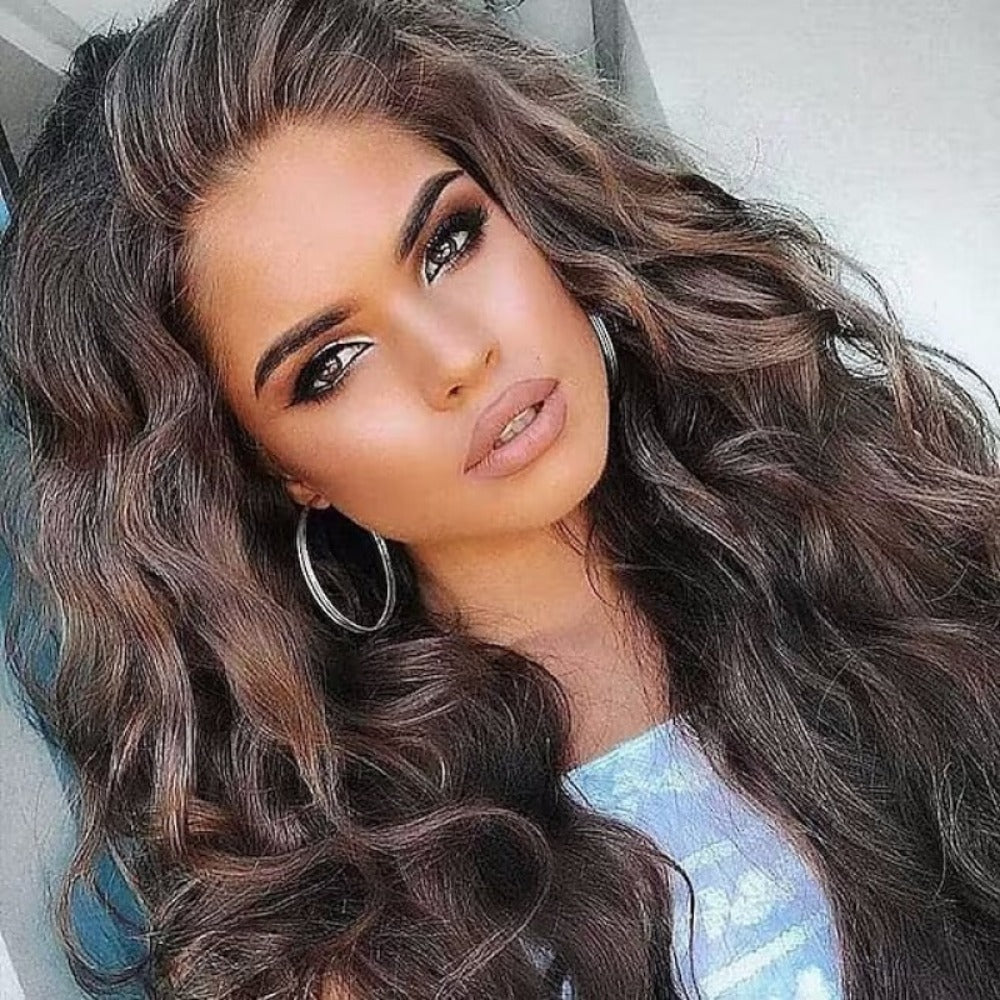 Curly Wig - Long Wavy for Women - Fluffy Big Waves No Bangs Synthetic Hair, Natural - product detail view 3