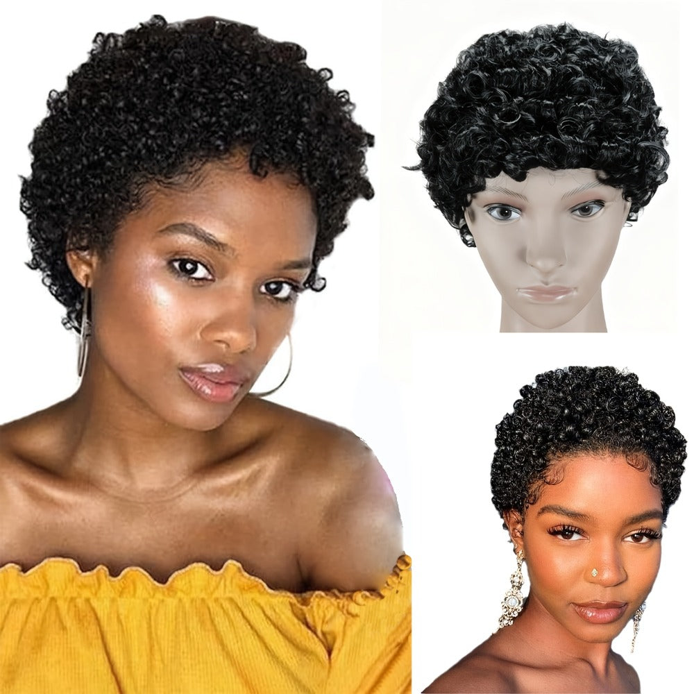 Curly Wig - Short for Women - 10 Inch Black Heat Resistant Synthetic Hair, Thickened - product detail view 2
