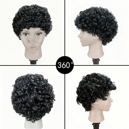 Curly Wig - Short for Women - 10 Inch Black Heat Resistant Synthetic Hair, Thickened - product detail view 10