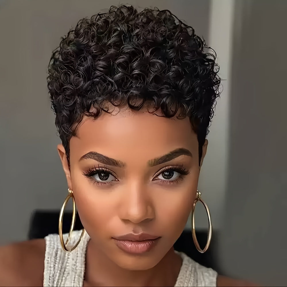 Curly Wig - Short for Women - 10 Inch Black Heat Resistant Synthetic Hair, Thickened - product detail view 12