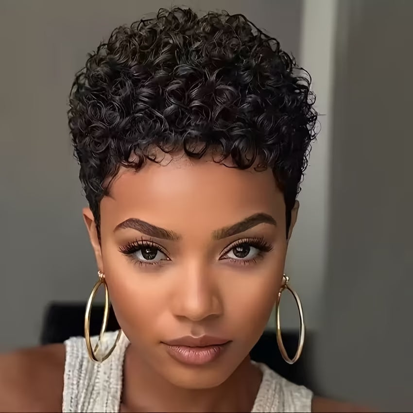 Curly Wig - Short for Women - 10 Inch Black Heat Resistant Synthetic Hair, Thickened - product detail view 14
