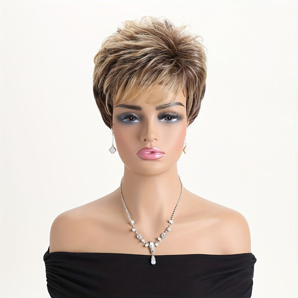 Curly Wig - Short for Women - 10 Inch Mixed Brown Heat Resistant Synthetic Hair, Rose - product detail view 2