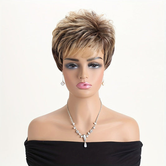 Curly Wig - Short for Women - 10 Inch Mixed Brown Heat Resistant Synthetic Hair, Rose - product detail view 2