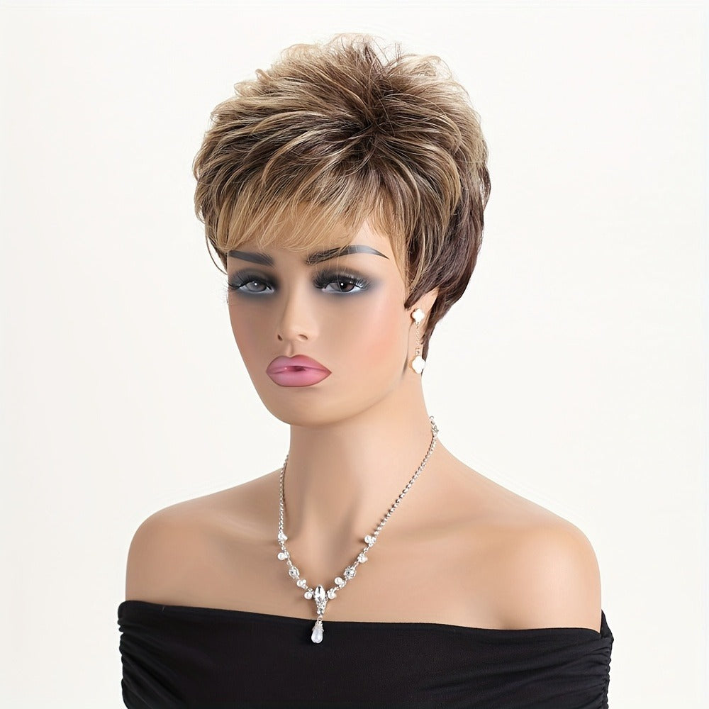 Curly Wig - Short for Women - 10 Inch Mixed Brown Heat Resistant Synthetic Hair, Rose - product detail view 3