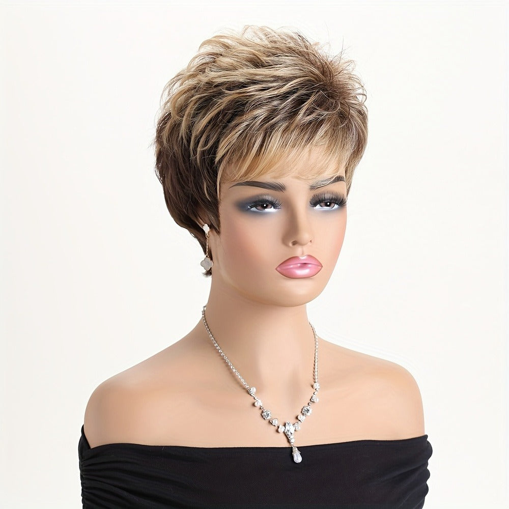 Curly Wig - Short for Women - 10 Inch Mixed Brown Heat Resistant Synthetic Hair, Rose - product detail view 4