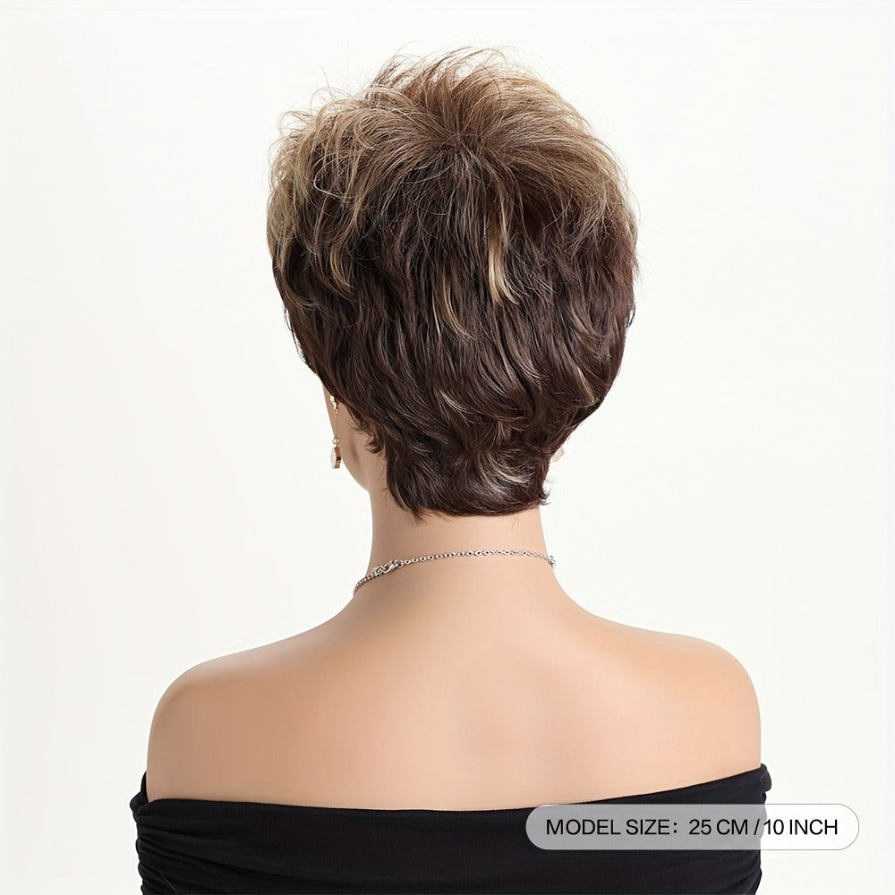 Curly Wig - Short for Women - 10 Inch Mixed Brown Heat Resistant Synthetic Hair, Rose - product detail view 5