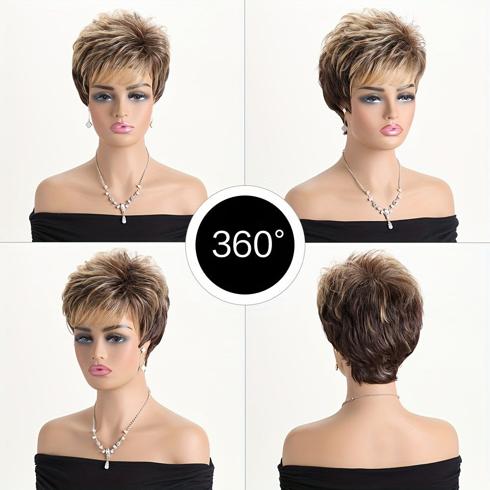 Curly Wig - Short for Women - 10 Inch Mixed Brown Heat Resistant Synthetic Hair, Rose - product detail view 10