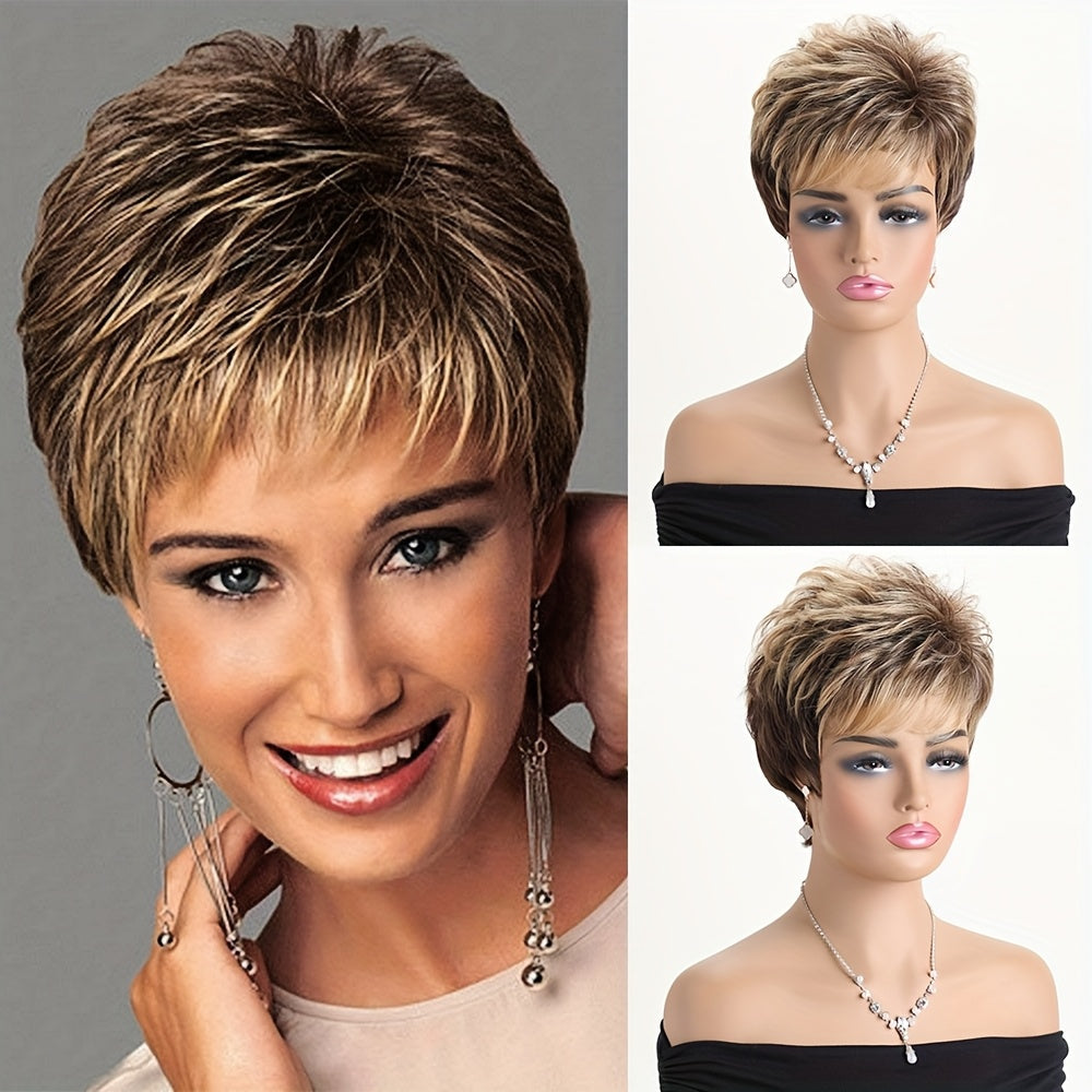 Curly Wig - Short for Women - 10 Inch Mixed Brown Heat Resistant Synthetic Hair, Rose - product detail view 12