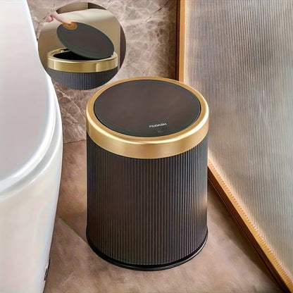 Dual Compartment Trash Can with Push-Top Lid, 3.17 Gal Odor-Resistant Oval Waste Bin for Kitchen Bathroom Bedroom Office
