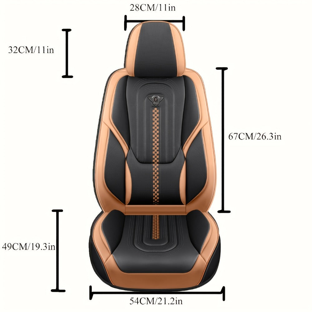 PU Leather Car Seat Cover Full Enclosure with Lumbar Support & Sponge Cushion – Two-Tone Sporty Design Universal Fit for Car Sedan Truck SUV (White-Black / Gray / Red-Black / Orange-Black)