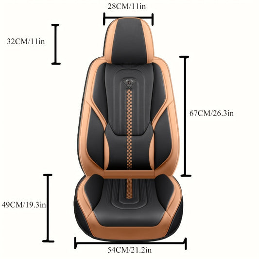 PU Leather Car Seat Cover Full Enclosure with Lumbar Support & Sponge Cushion – Two-Tone Sporty Design Universal Fit for Car Sedan Truck SUV (White-Black / Gray / Red-Black / Orange-Black)
