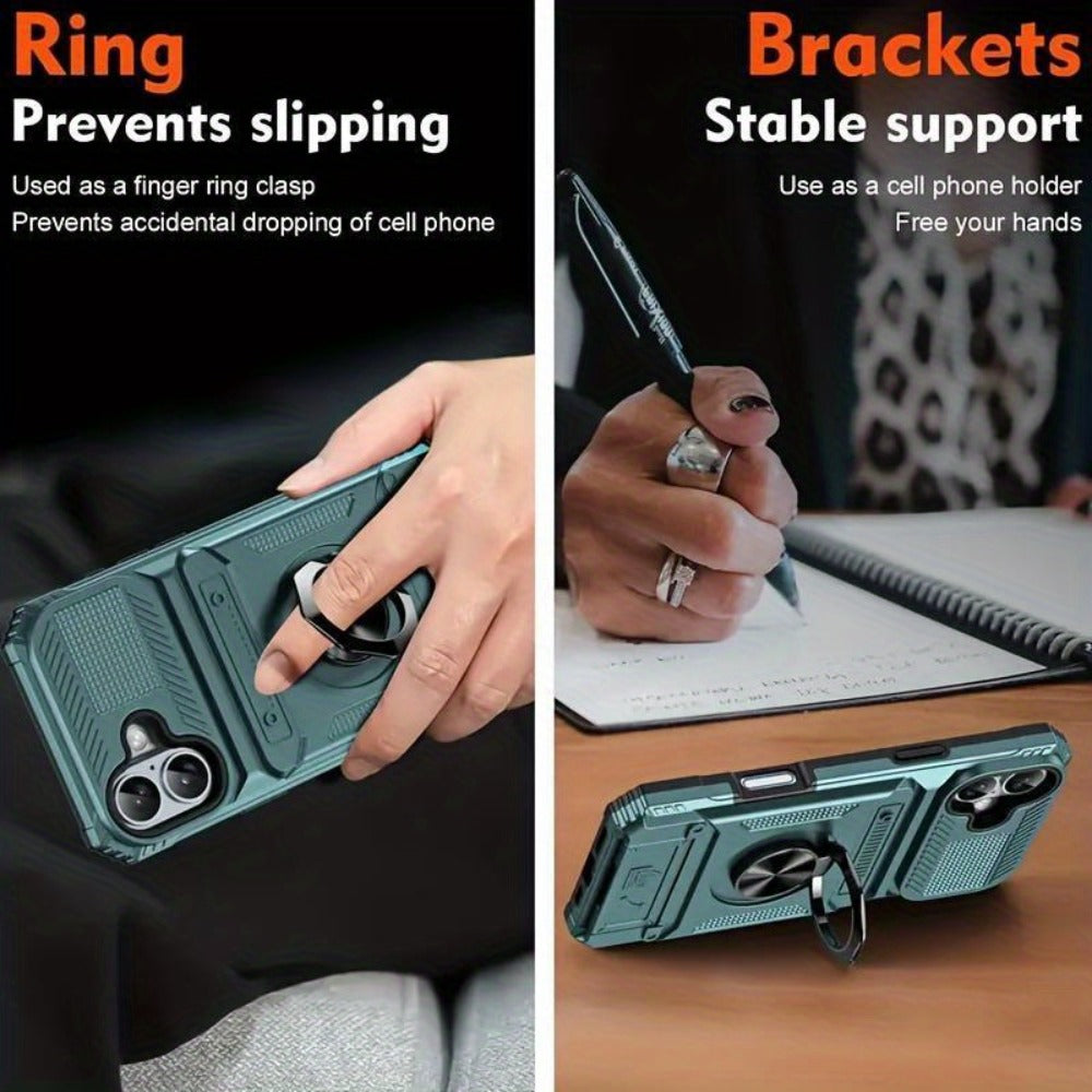 Wallet-Style iPhone Case with Card Slot, Ring Holder and Kickstand in 125 Model and Color Options