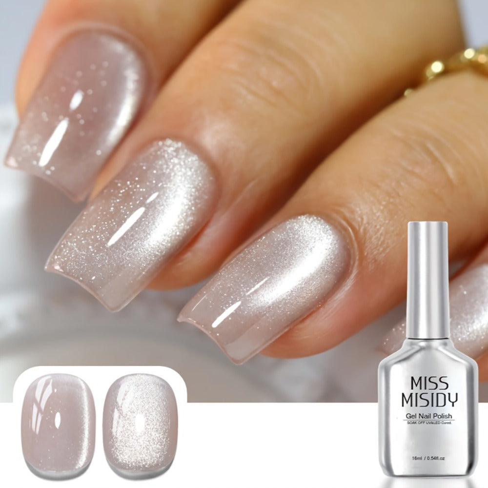 Gel Nail Polish CY002 Ice-Clear Nude Magnetic Cat-Eye with Shimmer Stripe and Glossy Finish for UV/LED Nail Art
