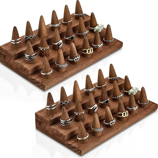 Jewelry Organizer Solid Wood Ring Display Stand in 2-Tier 12-Ring or 3-Tier 18-Ring Options