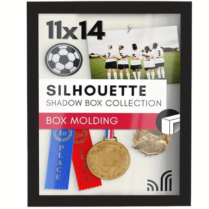 Shadow Box Frame 11x14 with 4 Removable Shelves - Large Deep Display Case for Medals Coins Pins Photos Flowers Keepsakes, Wall Hanging Memory Box for Collections, Black White Brown