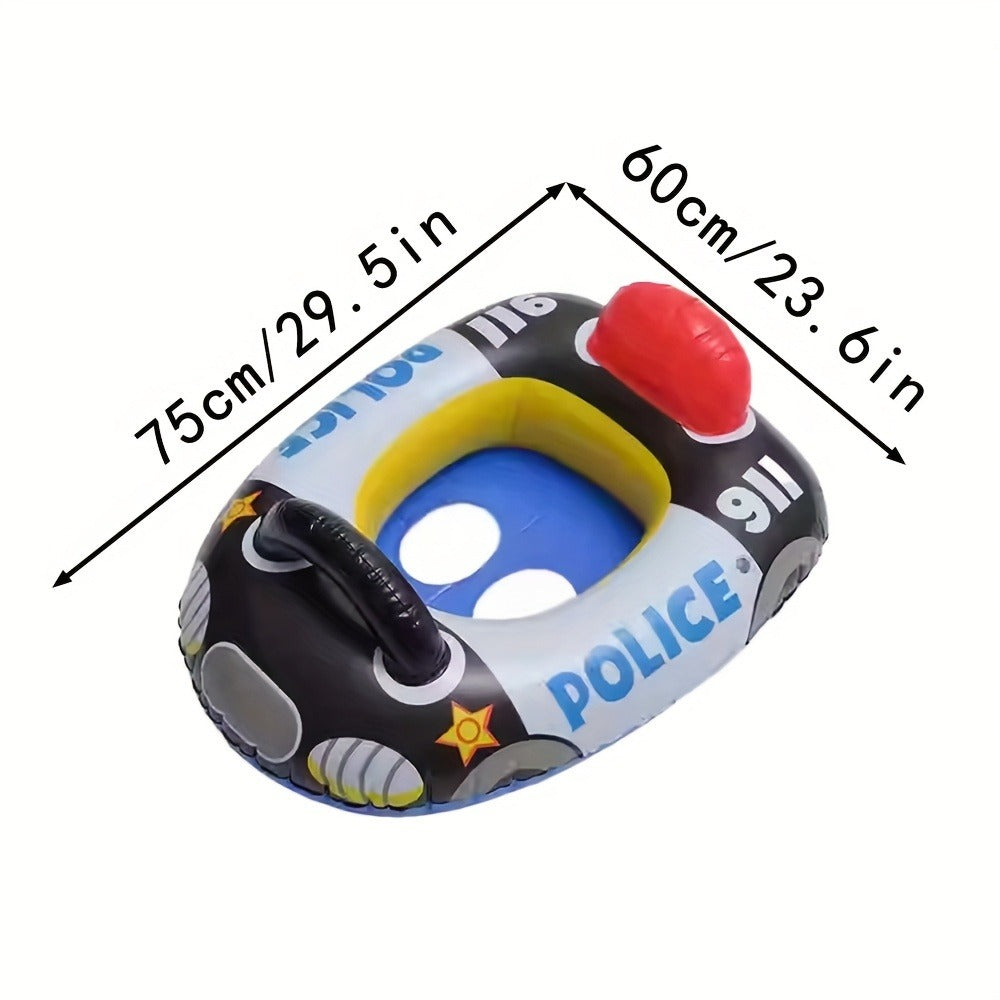 Car-Shaped Inflatable Pool Float with Black Printed Body, Center Opening and Steering-Wheel Detail