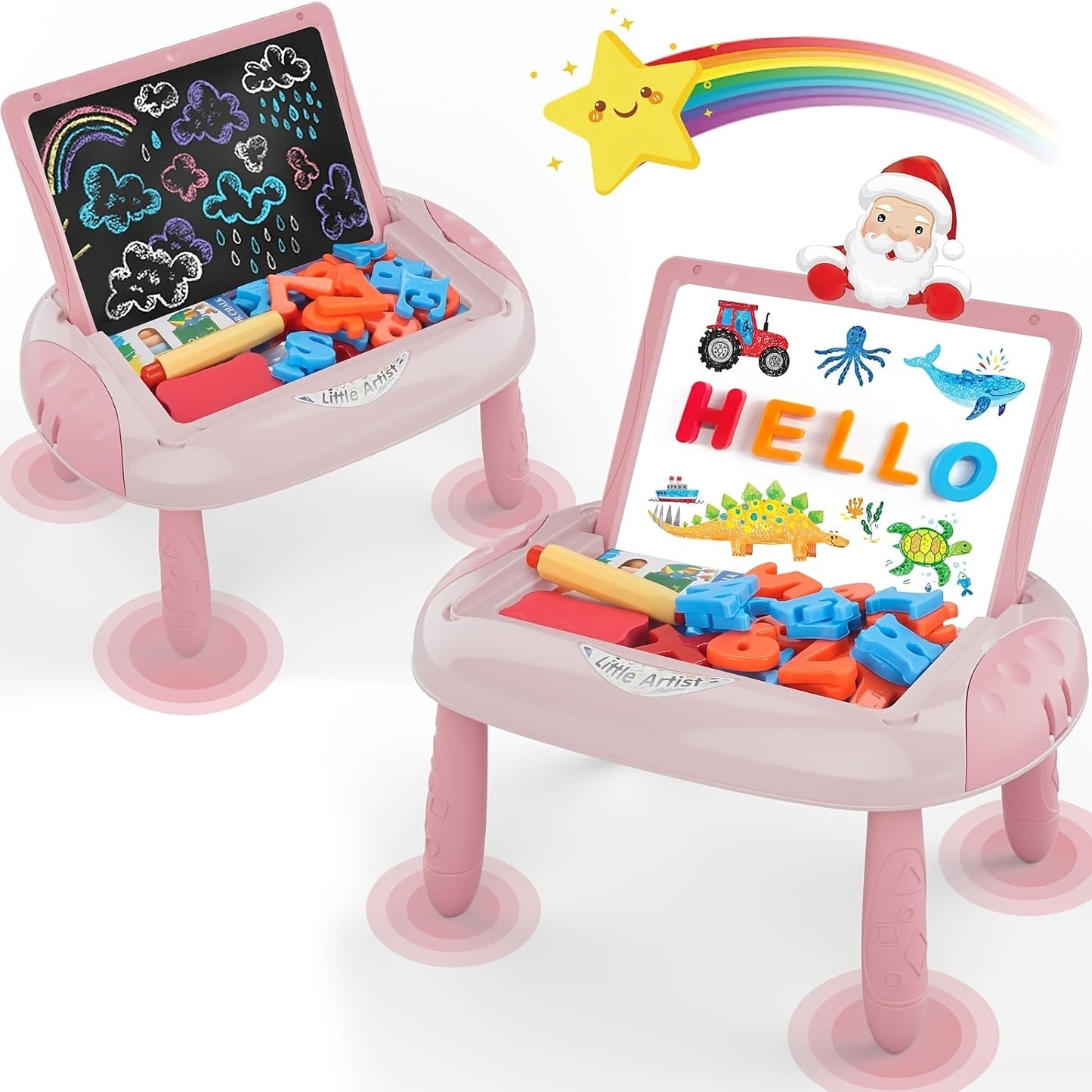 Double-Sided Kids Drawing Easel with Foldable Tabletop Stand, Chalkboard, Whiteboard and Six Color Options