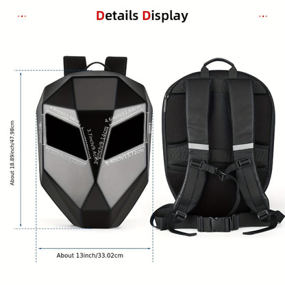 LED Motorcycle Backpack with Display Screen, Hard Shell Helmet Bag, USB Charging Port, 48x48 Dot Matrix Smart Riding Backpack, Large 19-Inch Laptop Compartment, Multiple Colors