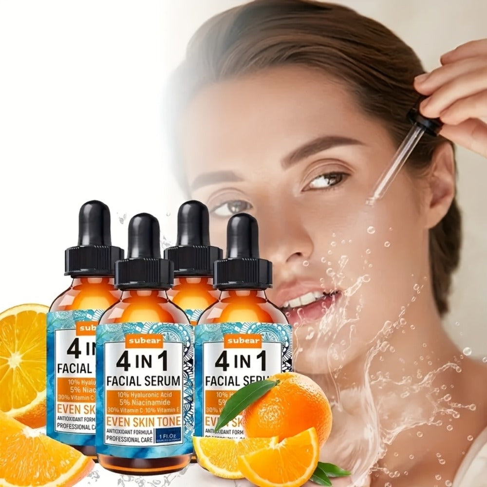 Face Serum 4-Piece Set with 30ml Hyaluronic Acid, Niacinamide, Vitamin C and Vitamin E Dropper Bottles