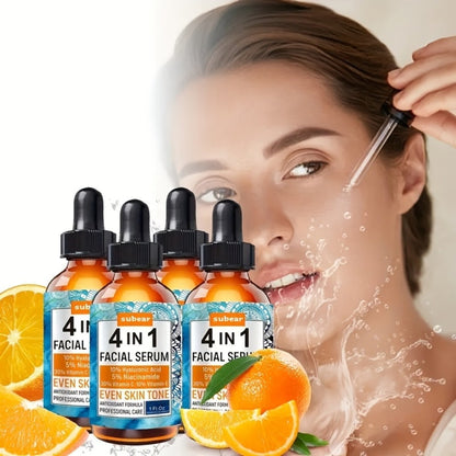 Face Serum 4-Piece Set with 30ml Hyaluronic Acid, Niacinamide, Vitamin C and Vitamin E Dropper Bottles