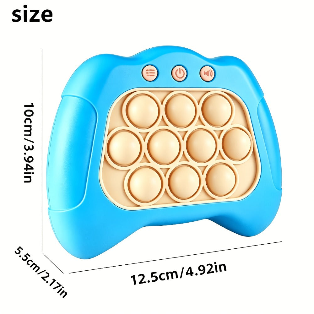 Blue Quick-Push Electronic Memory Game with Ten Pop Buttons, Four Pictured Modes and Back Controls