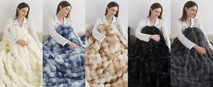 Faux Rabbit Fur Fluffy Blanket – Thick Warm Soft Plush Throw for Bed & Living Room, Luxury Furry Blanket, 8 Colors, 4 Sizes