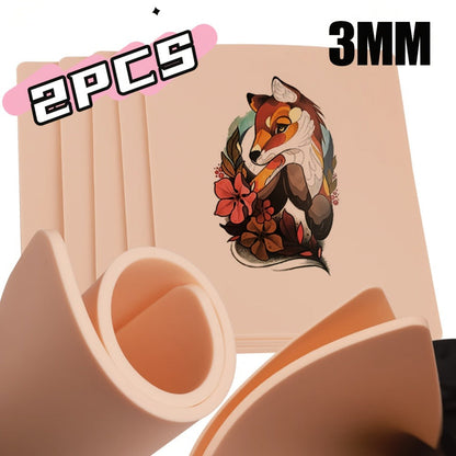 Silicone Tattoo Practice Skin 3mm Thick Double-Sided Fake Skin for Beginners & Professional Artists - Line Work Shading Outlining Eyebrow Eyeliner PMU Training Sheets