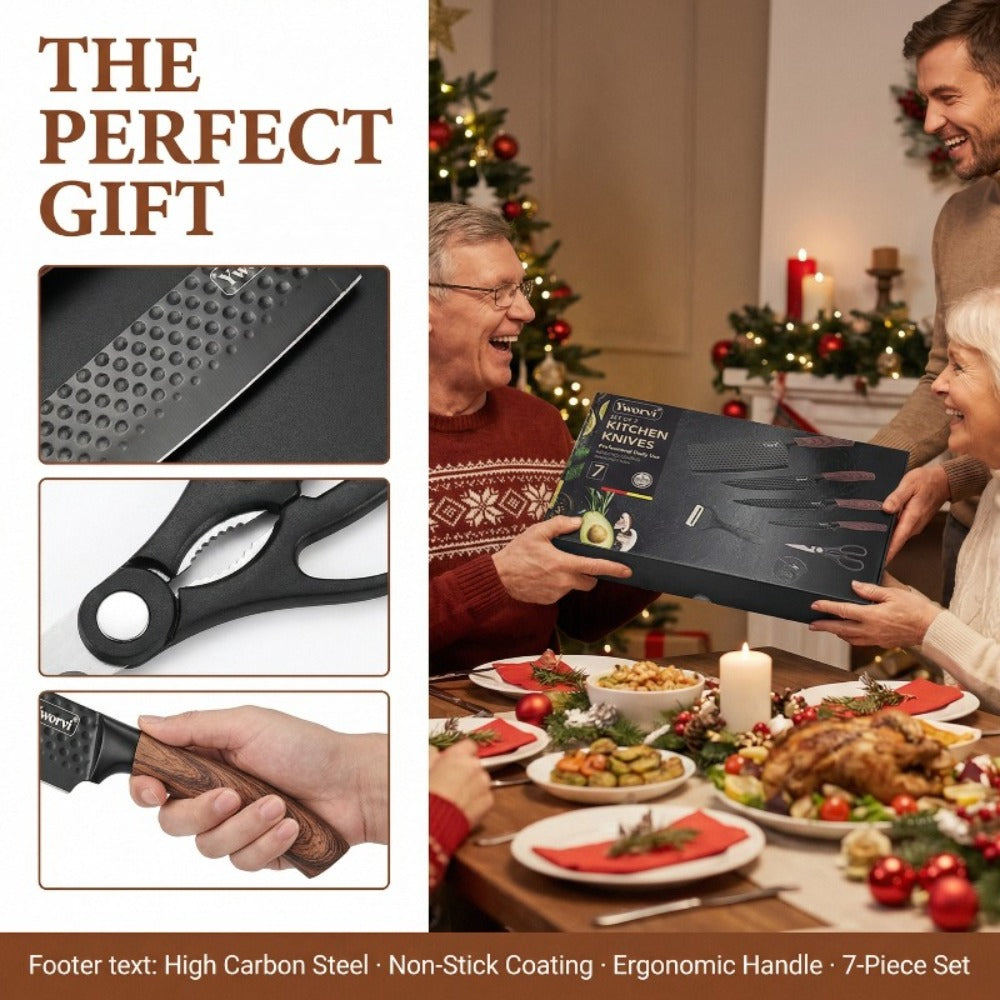 Seven-Piece Kitchen Knife Set with Four Blades, Scissors, Peeler and Sharpener, Offered in Two Styles