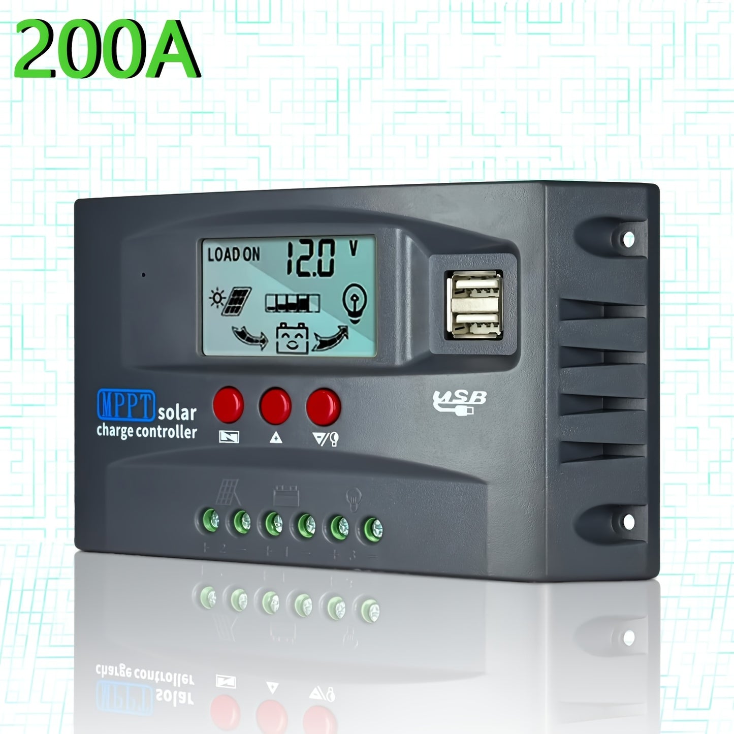 MPPT Solar Charge Controller 12V 24V – 150A/200A Auto-Tracking Solar Panel Regulator with LCD Display, Dual USB Port, Timer & Load Control for Gel Sealed Flooded & Lithium Batteries