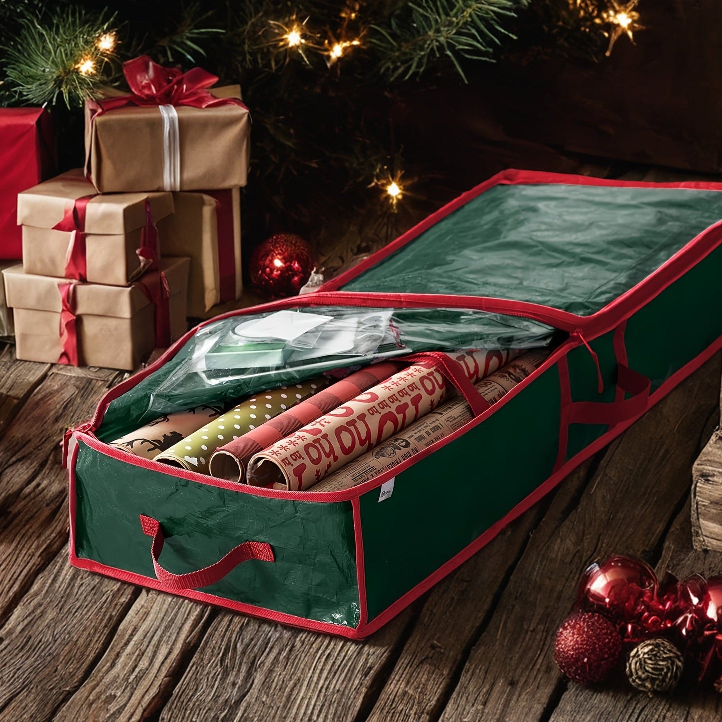 Storage Bag, 40-Inch Holiday Organizer in Red or Green with Zipper Closure, Interior Pockets, Handles and Adjustable Straps