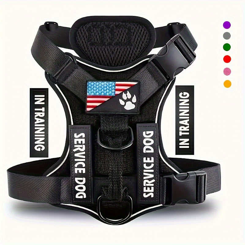 Five-Patch Dog Vest Harness in Black, Red, Rose Red, Grey or Green with XS-to-XL Sizes Pictured
