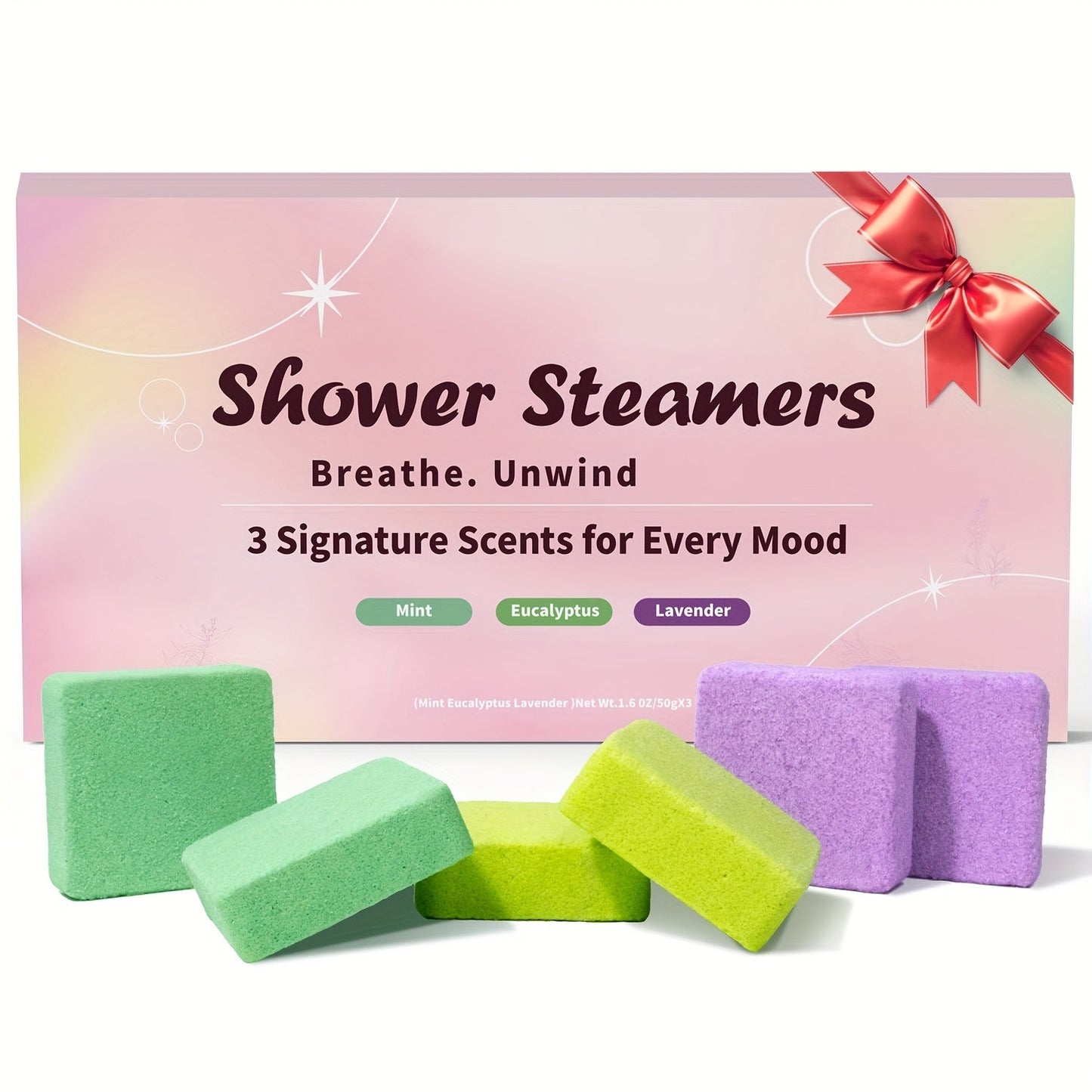 Shower Steamers Gift Set 6 Pcs Individually Wrapped - Natural Essential Oil Aromatherapy Shower Tablets Eucalyptus Lavender Mint Citrus Jasmine, Long-Lasting Spa Shower Bombs for Women & Men