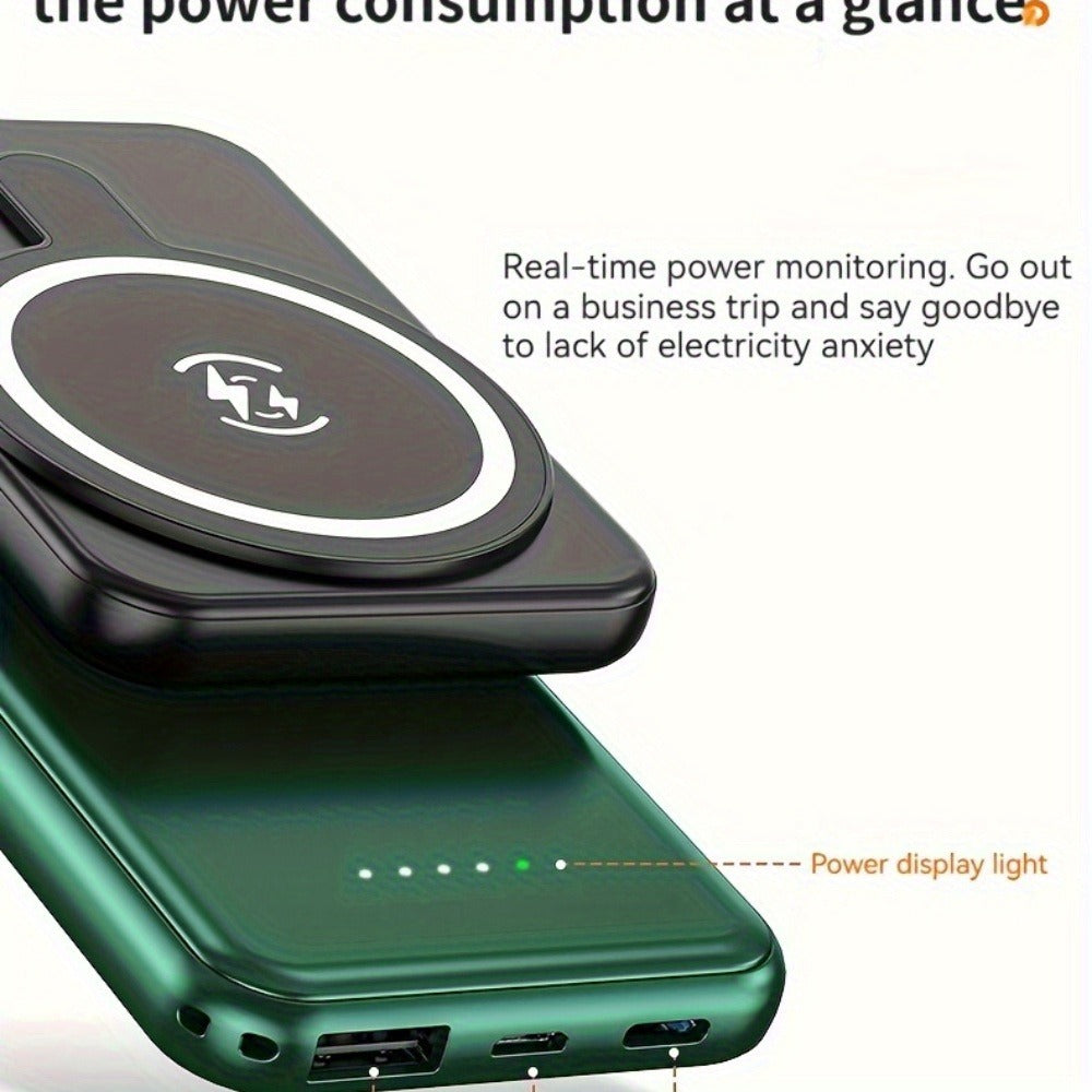 Slim Magnetic Wireless Power Bank in Black, Green, Pink, White or Purple with Included USB-C Cable
