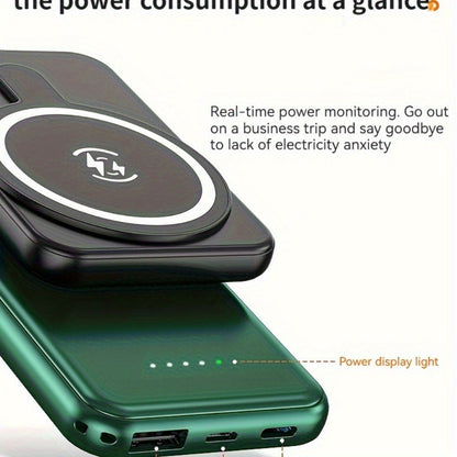 Slim Magnetic Wireless Power Bank in Black, Green, Pink, White or Purple with Included USB-C Cable