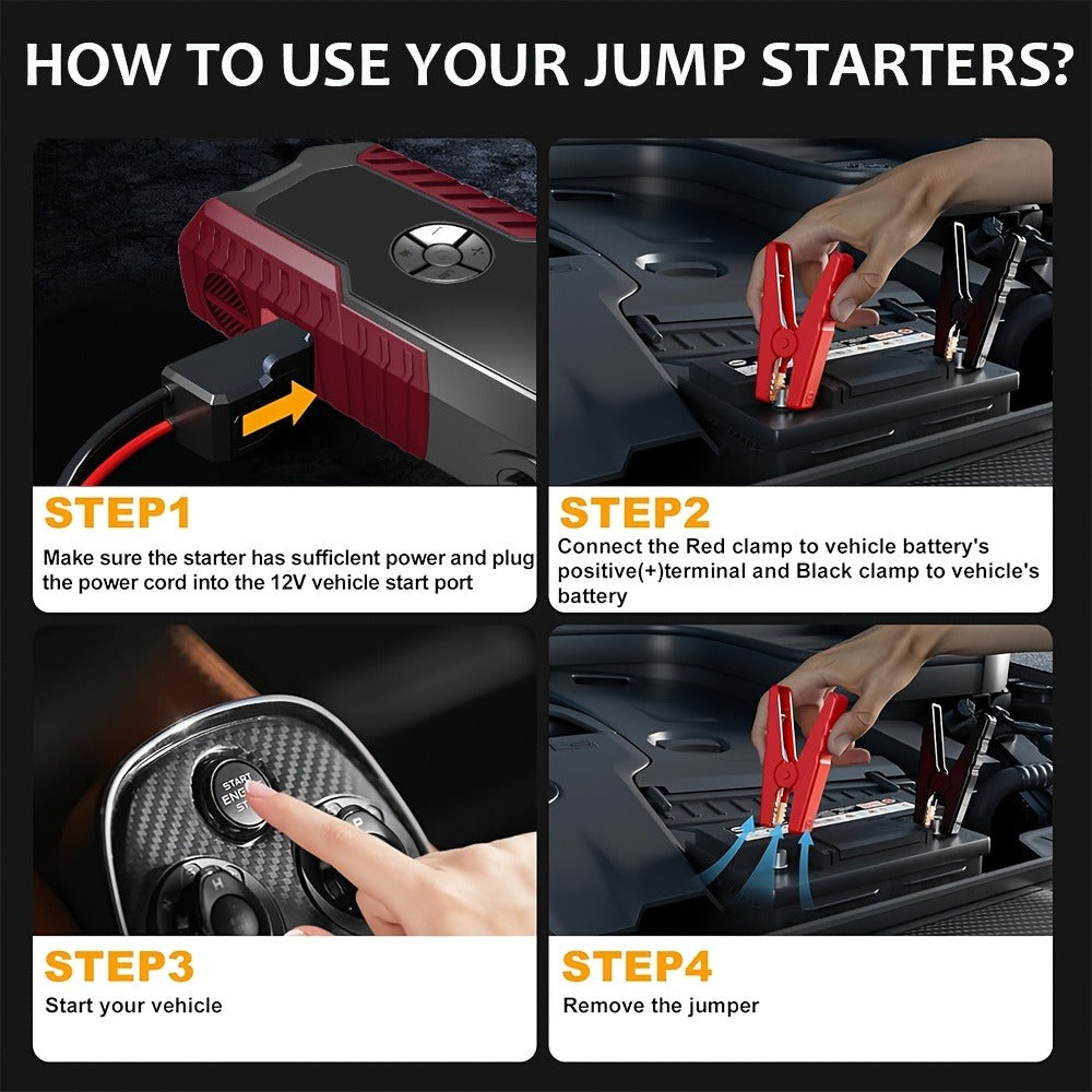 160PSI Air Pump Jump Starter 12V – Portable Car Emergency Starter, LED Light & Battery Charger, Winter Essential, 2 Styles