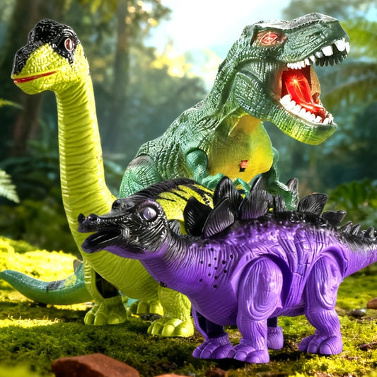 Interactive Dinosaur Toy Set 3-Pack with Sound Light & Walking – Electric Brachiosaurus Stegosaurus T-Rex Dino Toys for Boys Girls Ages 3-7, Birthday Christmas Gift