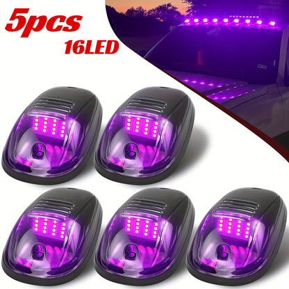 5pcs LED Cab Roof Marker Lights 16/24 LED 12V Super Bright UV-Resistant ABS Lens with Wiring Harness Kit for 2003-2018 Pickup Trucks 1500 2500 3500 4500 5500, White Amber Red Blue Green Purple