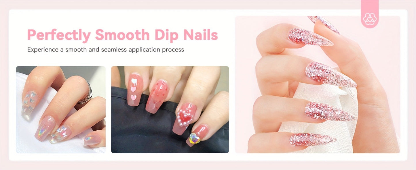 Dip Powder Nail Kit with SAVILAND Label, 60g Clear Powder, Three 15ml Liquids, Files, Buffer and Brush