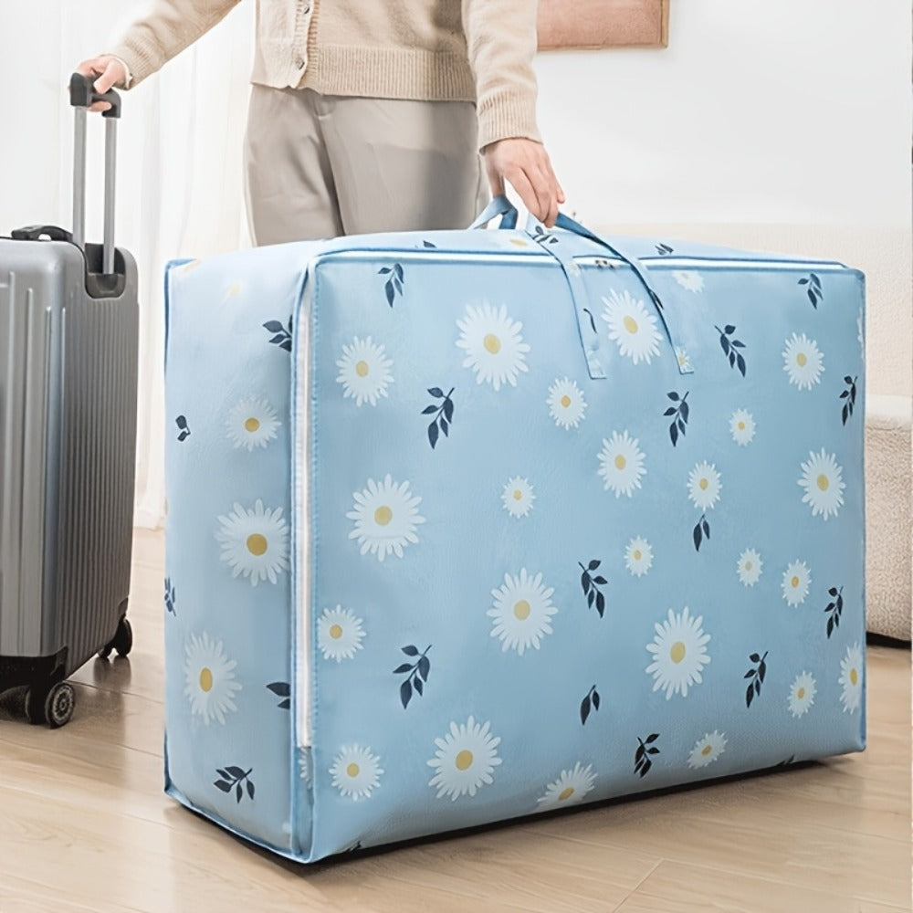 Six-Piece Under-Bed Storage Bag Set with Daisy Print, Dual Handles and 27.56 x 11.81 x 15.75-Inch Size