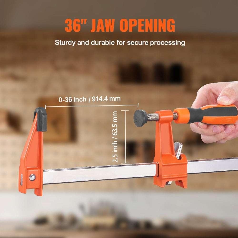 Thirty-Six-Inch Woodworking Bar Clamps, Two-Pack with Quick-Change F-Clamp and Spreader Design