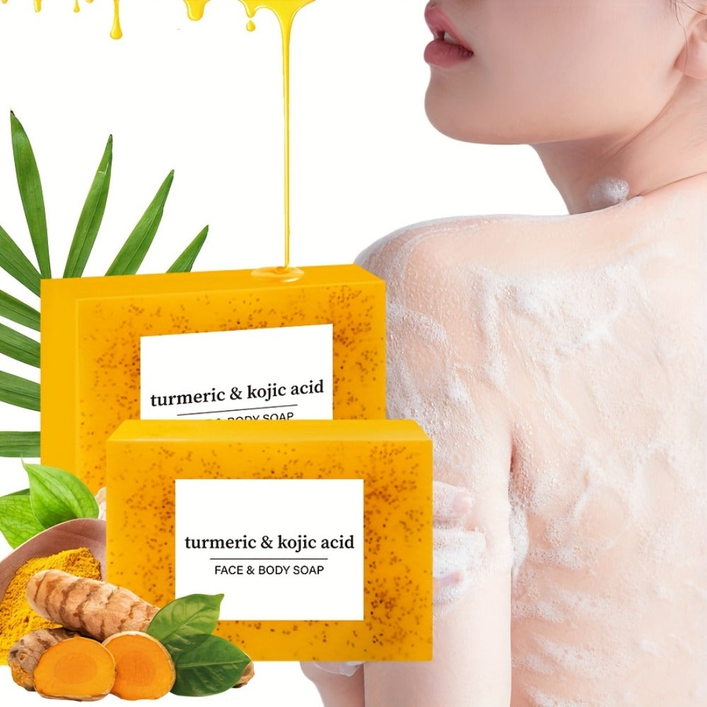 Handmade Turmeric Lemon Soap Bar Set Natural Exfoliating Face Body Cleansing Oil Control Alcohol Free with Lathering Screens 6 / 12pcs