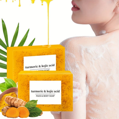 Handmade Turmeric Lemon Soap Bar Set Natural Exfoliating Face Body Cleansing Oil Control Alcohol Free with Lathering Screens 6 / 12pcs