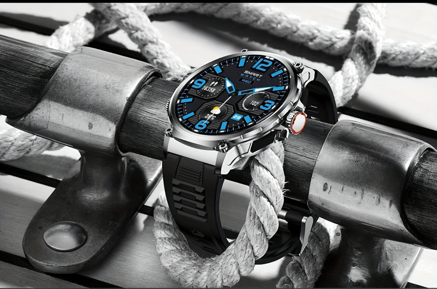 Smart Watch 1.85-Inch Round Display with 710mAh Battery, Wireless Calling and Silver or Black Band