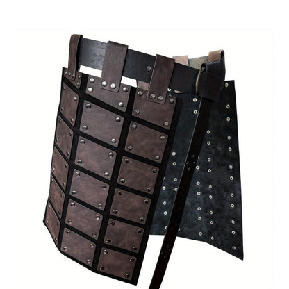Medieval Costume Waist Armor Panel with Riveted Square Sections, Belt and Dark Brown or Black Checkout Colors