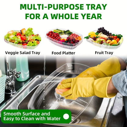 Appetizer Serving Tray with Ice Tray & Flip Lid – 15 Inch Round Chilled Condiment Serving Platter, BPA-Free Plastic Veggie Dip Bowl, Dishwasher & Freezer Safe Party Snack Tray